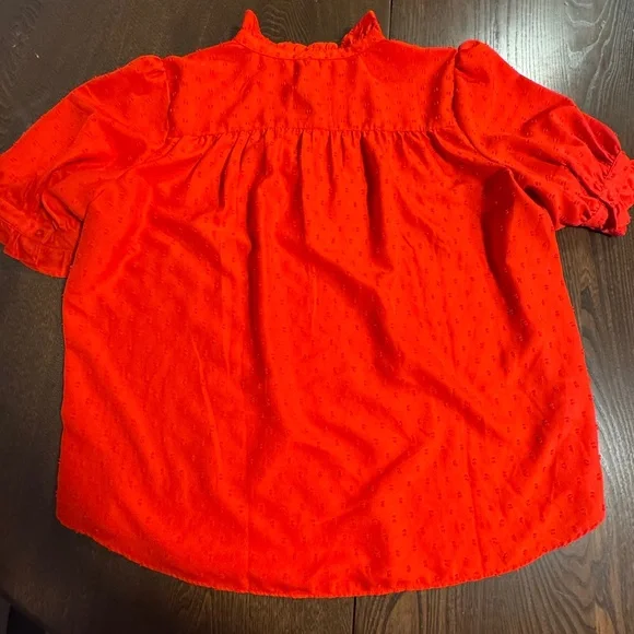 Ann Taylor Factory - Deep Orange Ruffle Collar Blouse - Picture 3 of 9